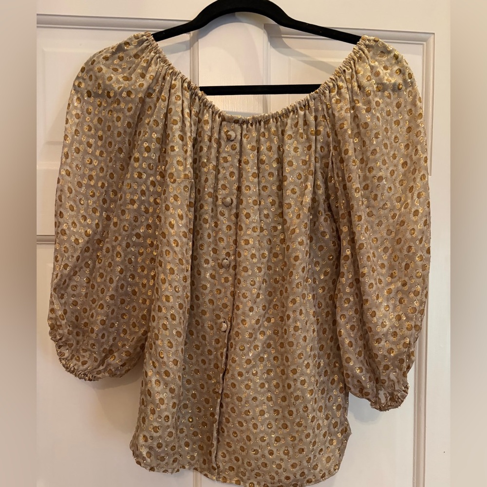 Gold sparkle Women's Blouse with Gold sunflowers designer fabric